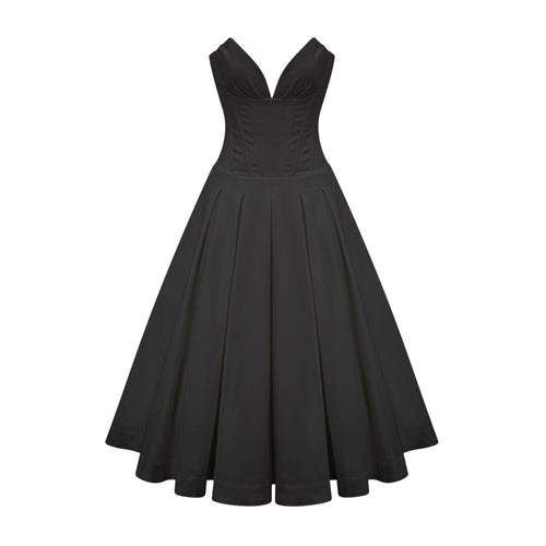 Katherine off-shoulder corset midi dress in Black (US Only)