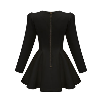 Élise pleated peplum-hem blazer dress in Black