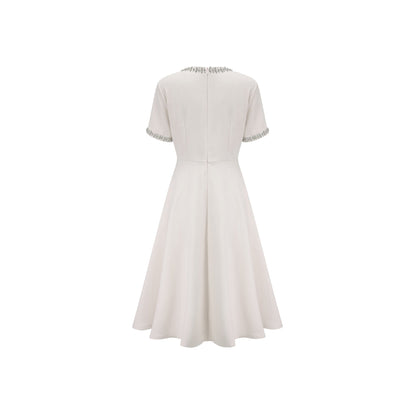 Cassiopeia crystal-accented bow midi dress in White