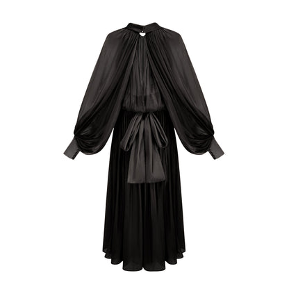 Mila pleated satin maxi dress in Black