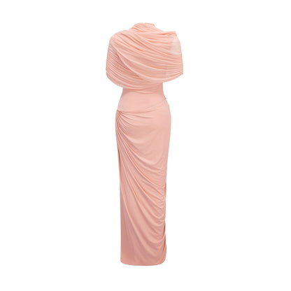 Catherine asymmetric pleated maxi dress in Pink