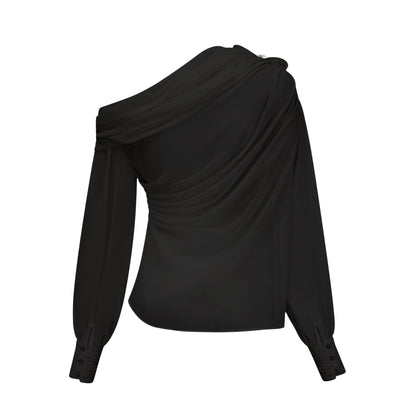 Andrea asymmetric tulle blouse & skirt matching set in Black