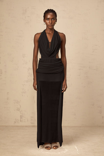 Déotille halterneck backless maxi dress in Black