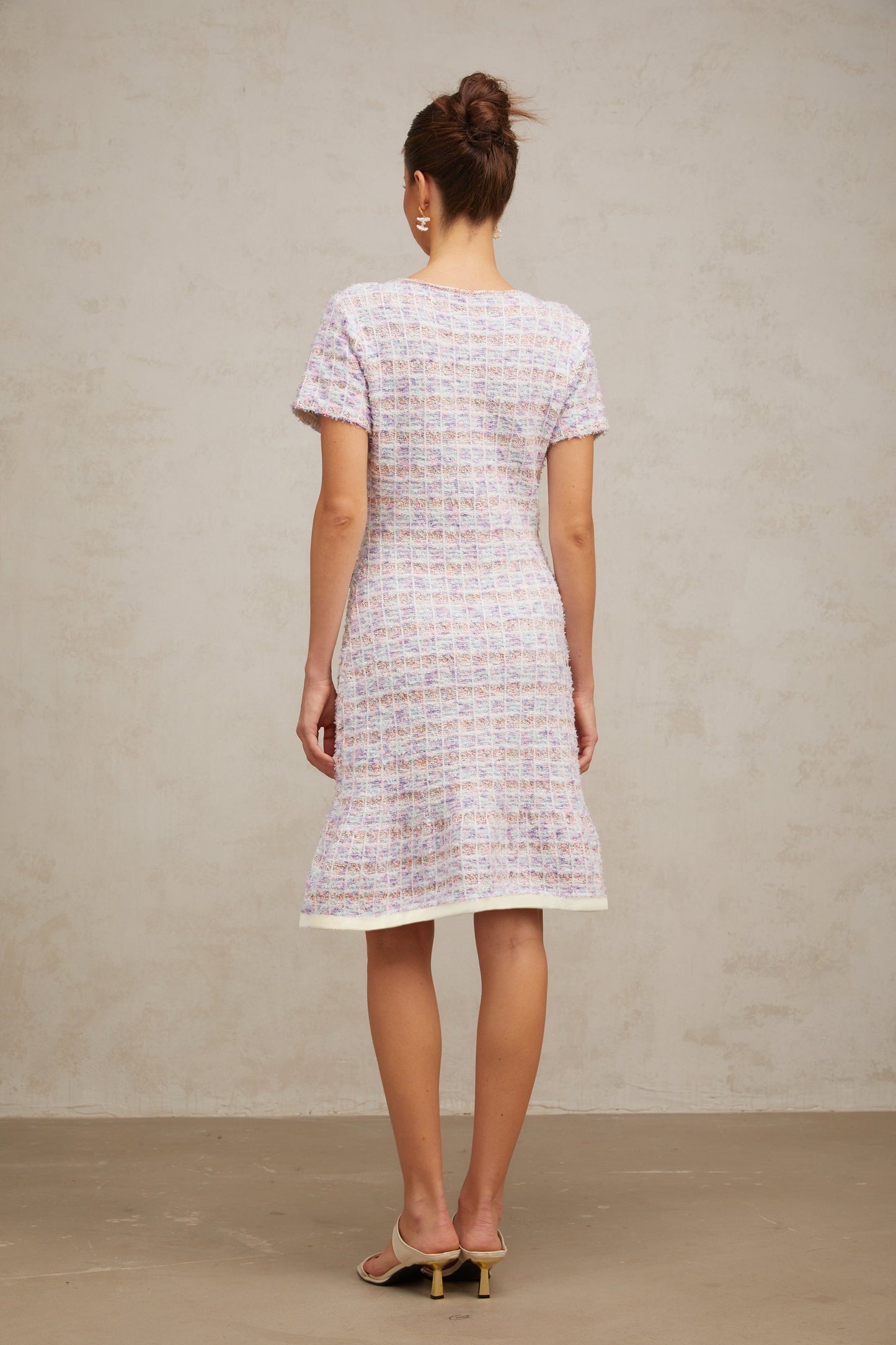 Hyacinthe purple checked knit midi dress