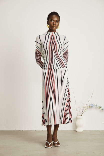 Désirée line-print stretch top & skirt matching set