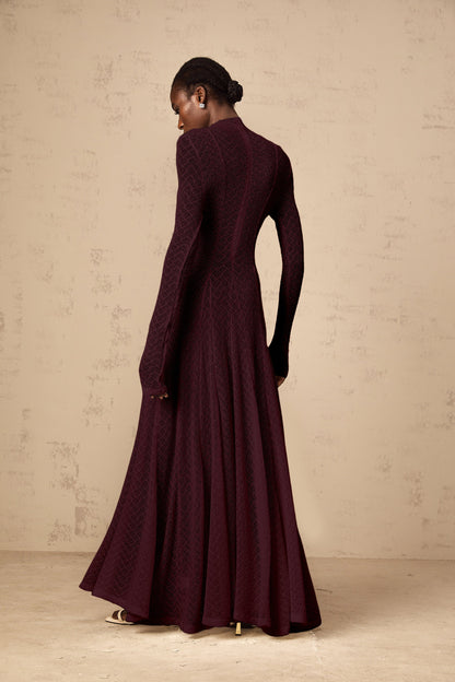 Athena wavy-pattern lace maxi dress in Red