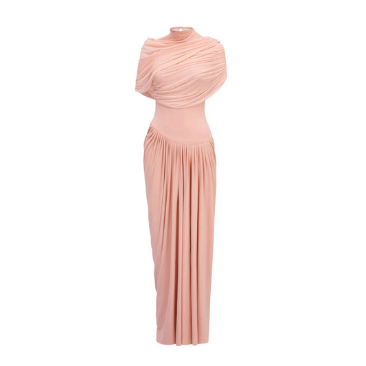 Catherine asymmetric pleated maxi dress in Pink