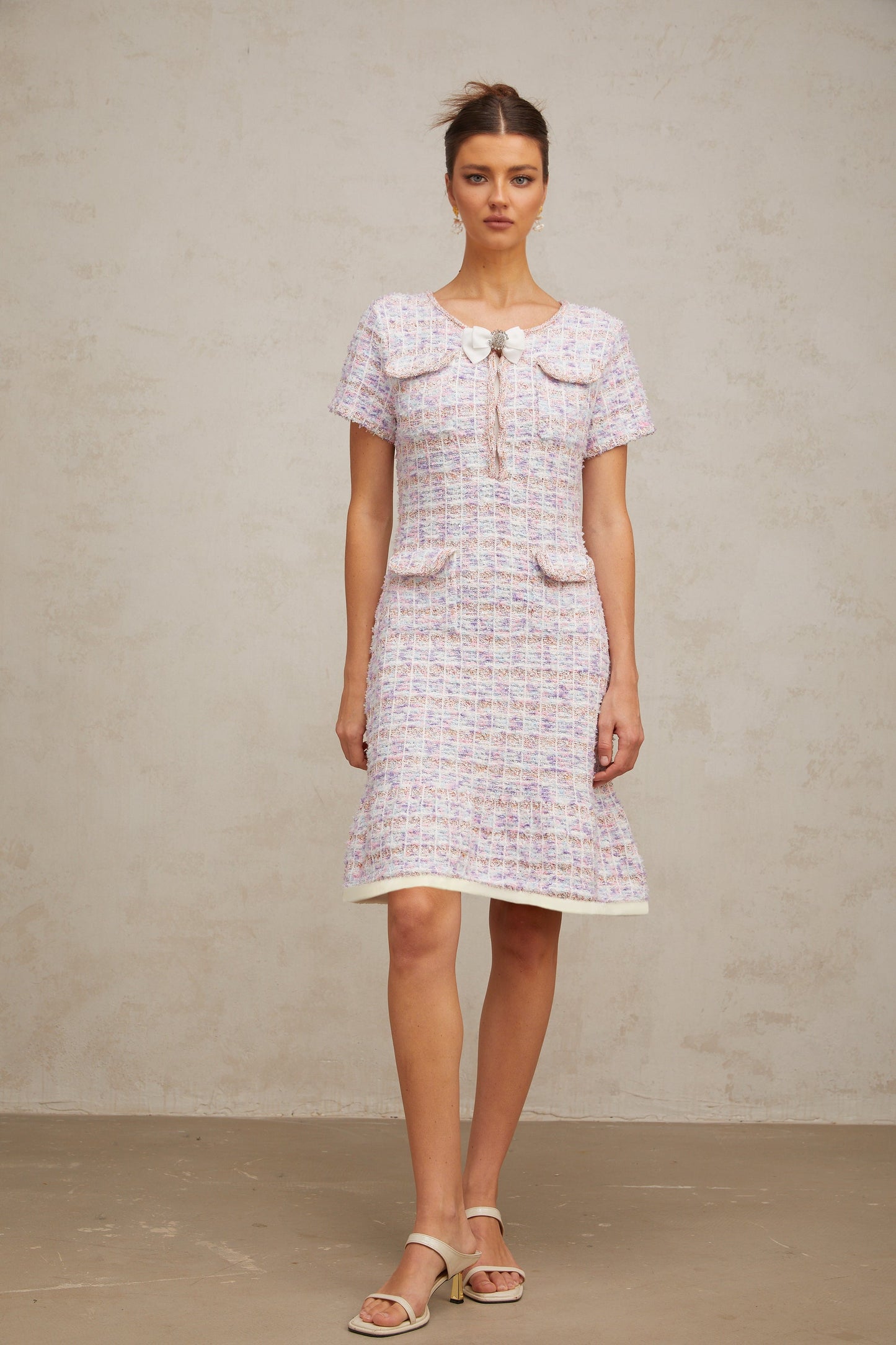 Hyacinthe purple checked knit midi dress