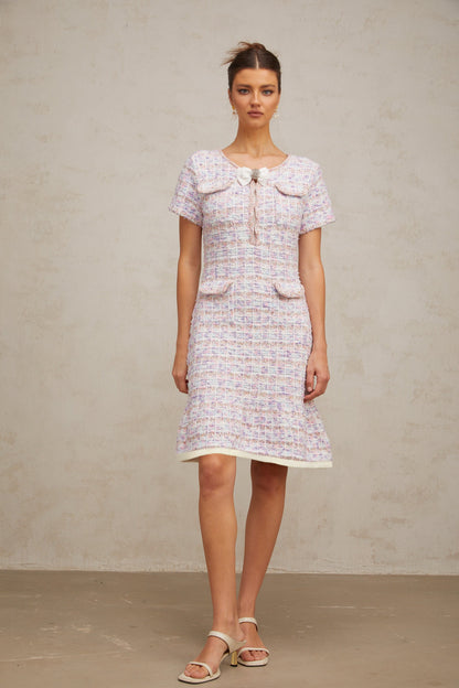 Hyacinthe purple checked knit midi dress