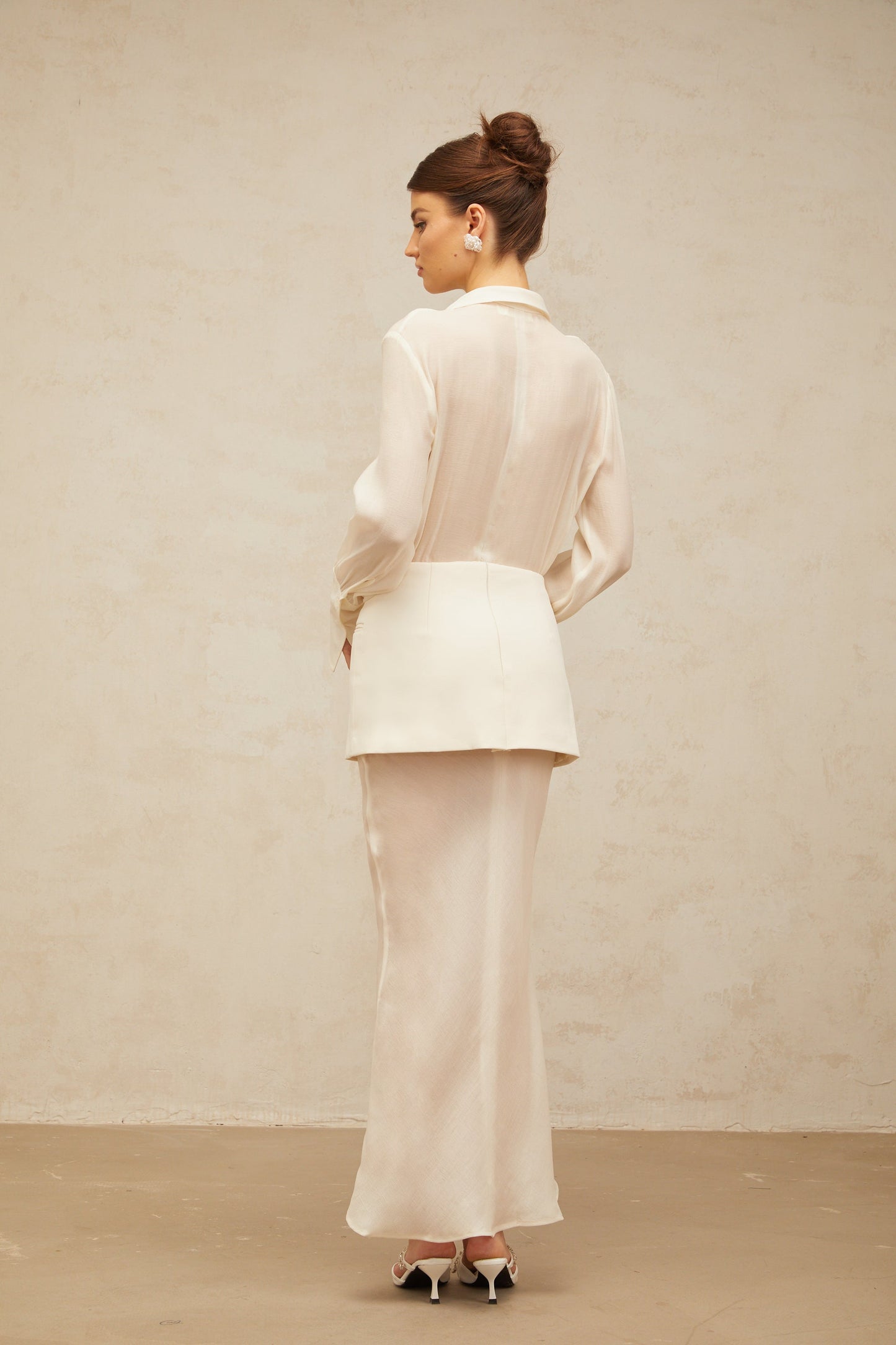 Gisèle white panelled semi-sheer maxi dress