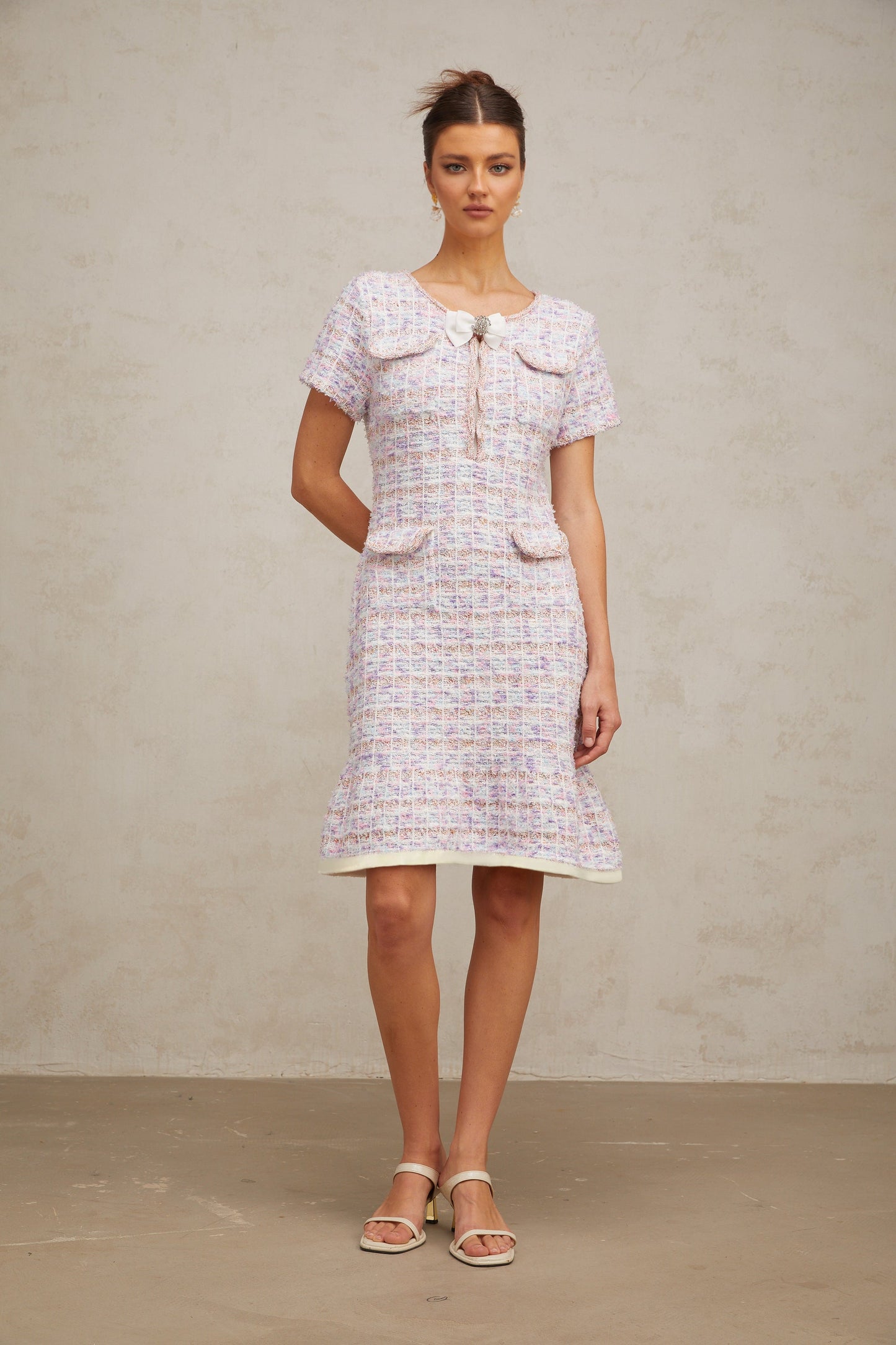 Hyacinthe purple checked knit midi dress