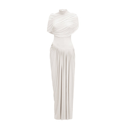 Catherine asymmetric pleated maxi dress in White