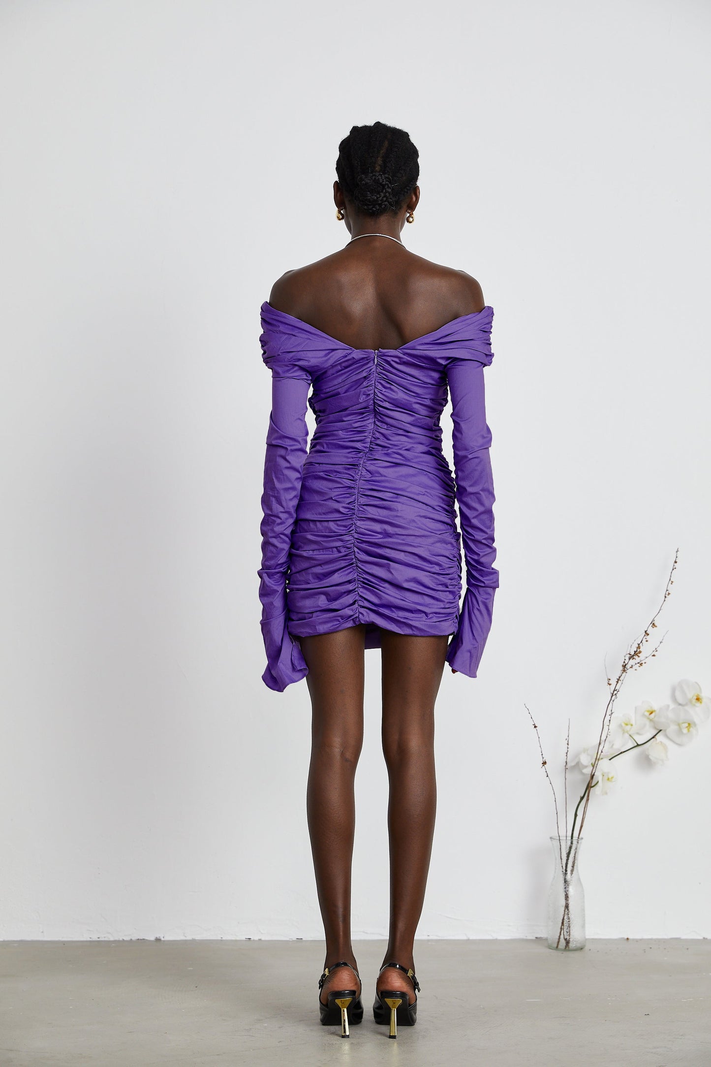 Apolline off-shoulder ruched mini dress