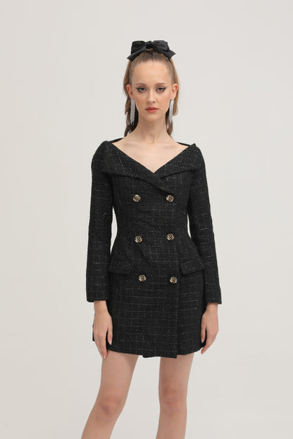Erin black double-breasted coat dress