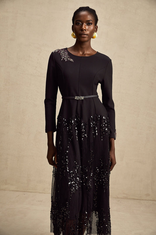 Carole black tulle-panel studded midi dress (US Only)