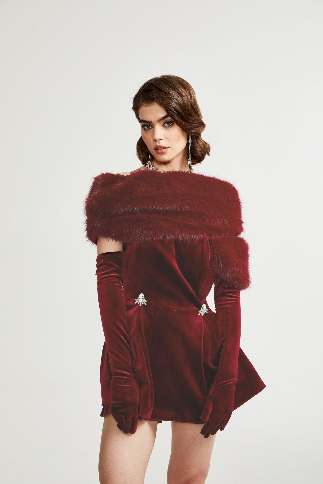 Wivika strapless velvet faux-fur mini dress