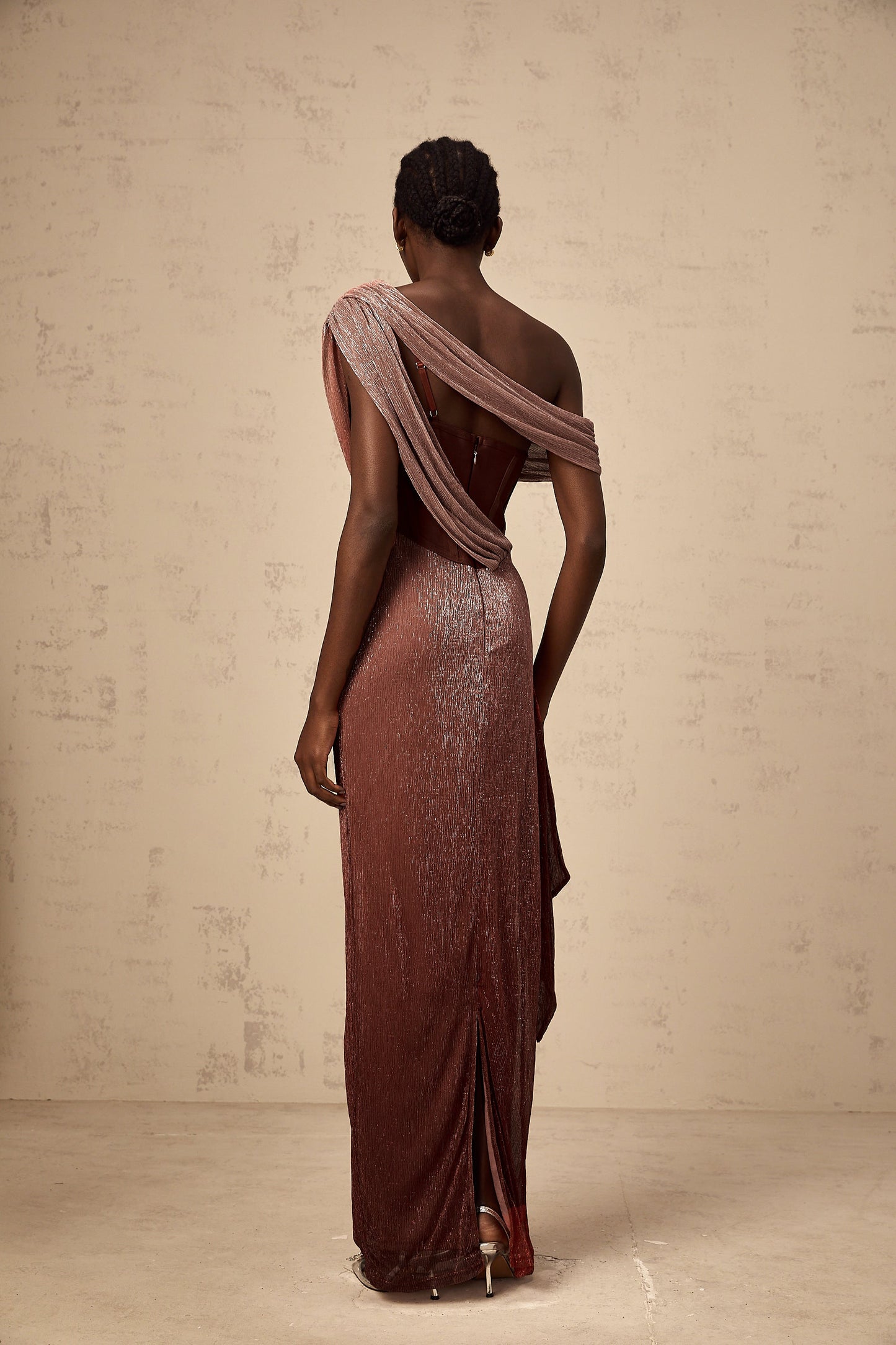 Delphine ribbon-design corset maxi dress in Brown