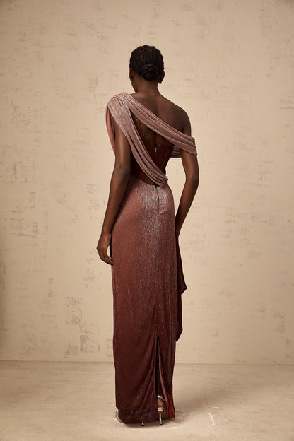 Delphine ribbon-design corset maxi dress in Brown