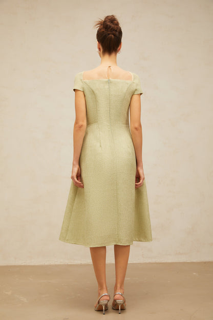 Marianne green flower-motif pleated midi dress