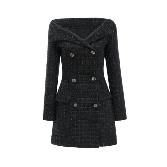 Erin black double-breasted coat dress