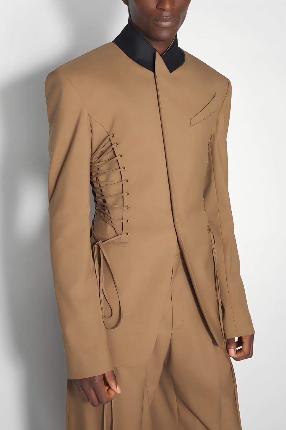 Juliea Silhouette Laced Up Tailored Jacket - Brown