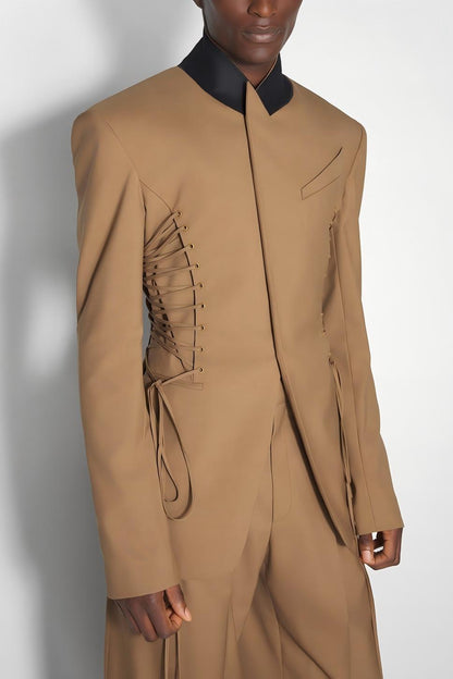 Juliea Silhouette Laced Up Tailored Jacket - Brown