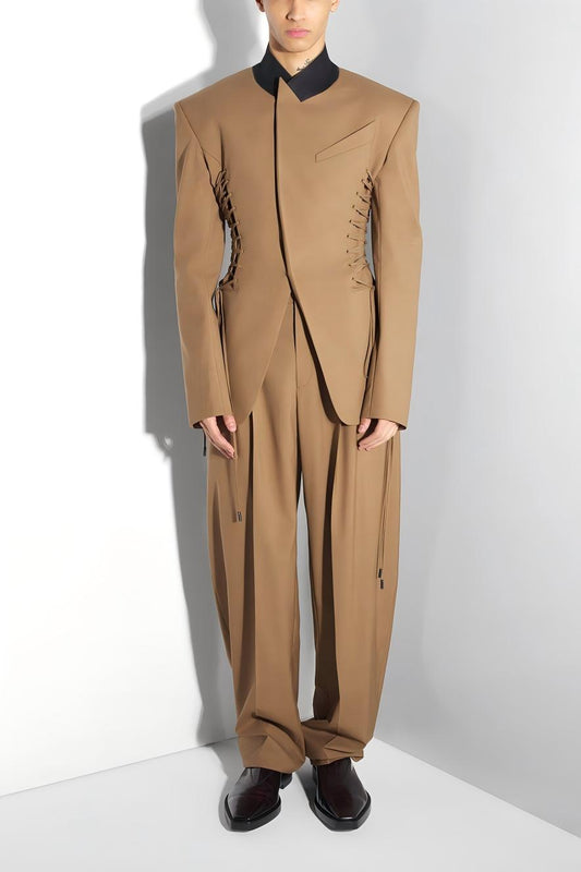 Juliea Silhouette Laced Up Tailored Jacket - Brown