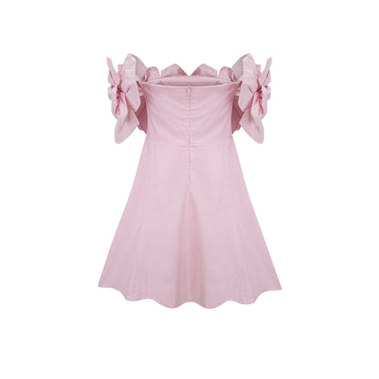 Juliette pink off-shoulder 3D-petal mini dress