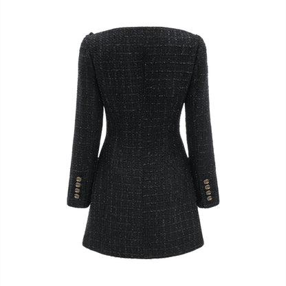 Erin black double-breasted coat dress