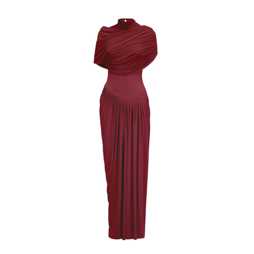 Catherine asymmetric pleated maxi dress in Red