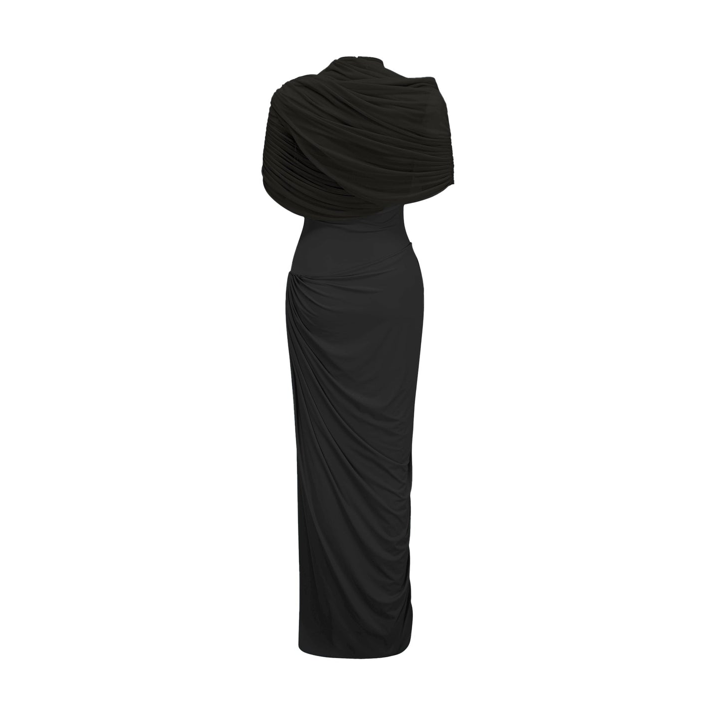 Catherine asymmetric pleated maxi dress in Black