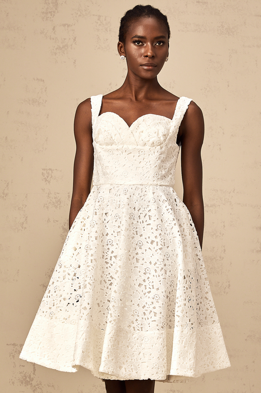Nicolette white floral-lace midi dress