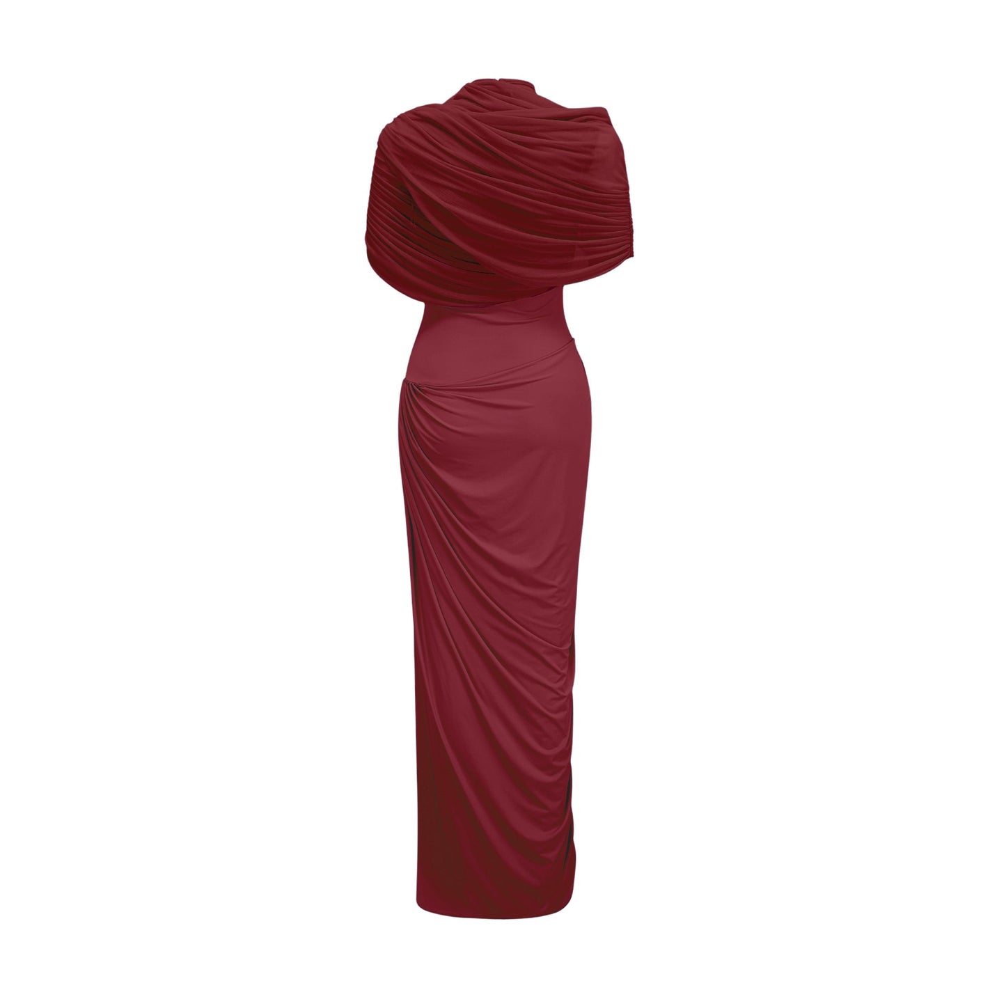 Catherine asymmetric pleated maxi dress in Red