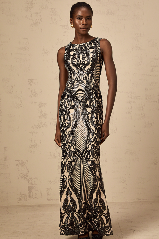 Annie sequin-embellished mesh maxi dress