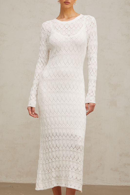 Xénia white crochet-knit midi dress