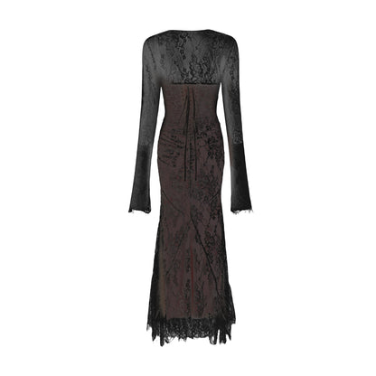 Valérie white floral lace mesh maxi dress