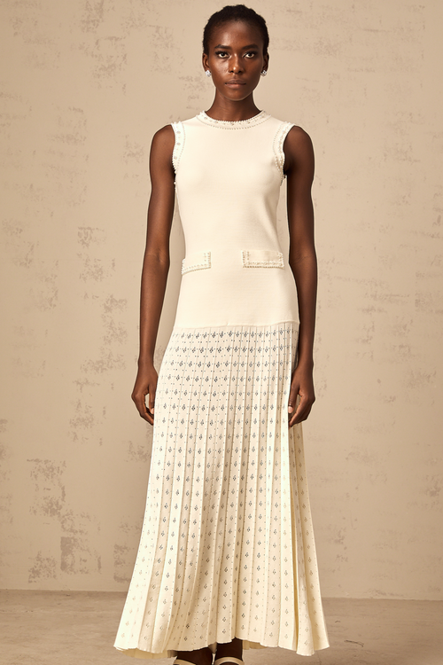 Donatienne white faux-pearl knitted maxi dress