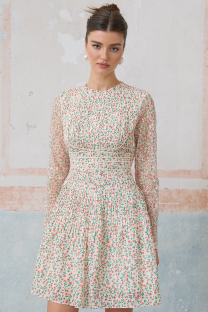 Marion floral-print pleated mini dress