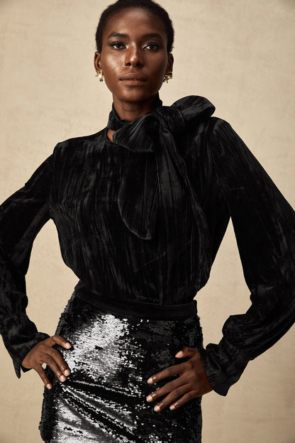 Aude sequined velvet blouse & skirt matching set