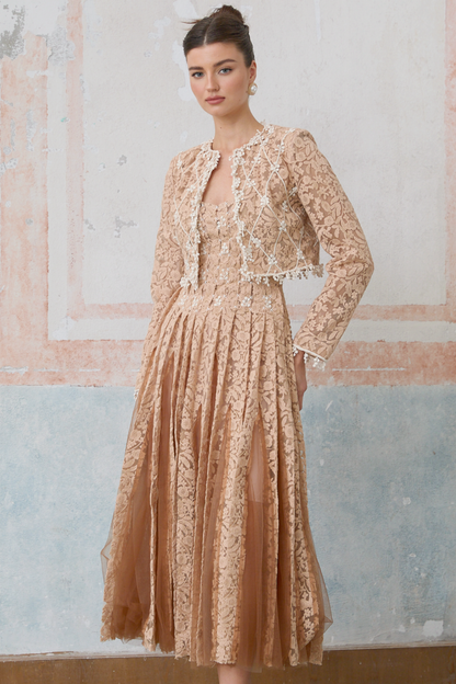 Axelle neutrals crochet-lace cardigan & dress matching set