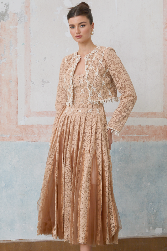 Axelle neutrals crochet-lace cardigan & dress matching set