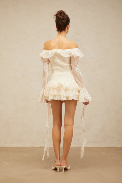 Désirée white off-shoulder embroidered mini dress