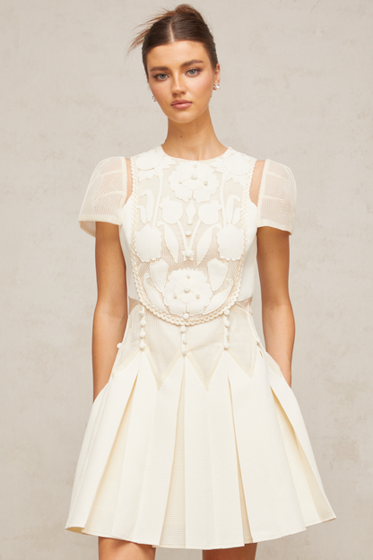 Maelle white flower-embroidery mini dress