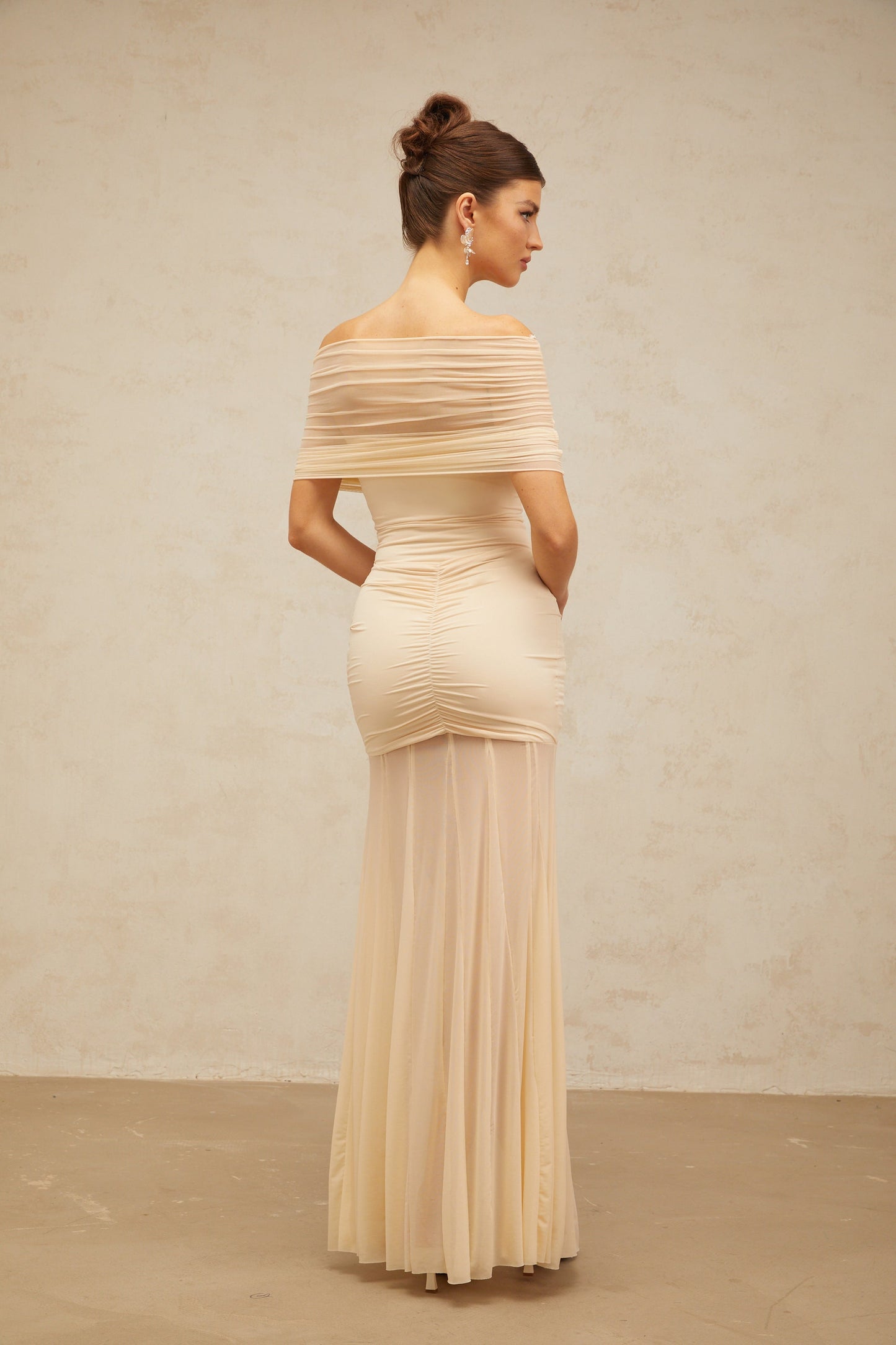 Ninon neutrals tulle-panel smocked maxi dress