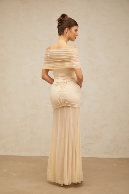 Ninon neutrals tulle-panel smocked maxi dress