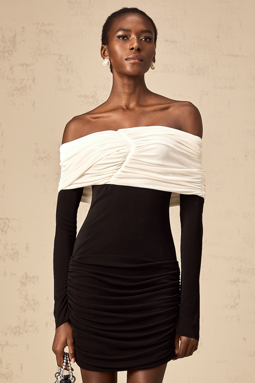 Angélique color-blocked fitted ruched mini dress