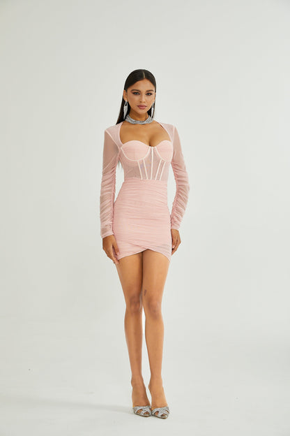 Marie long-sleeved mesh dress
