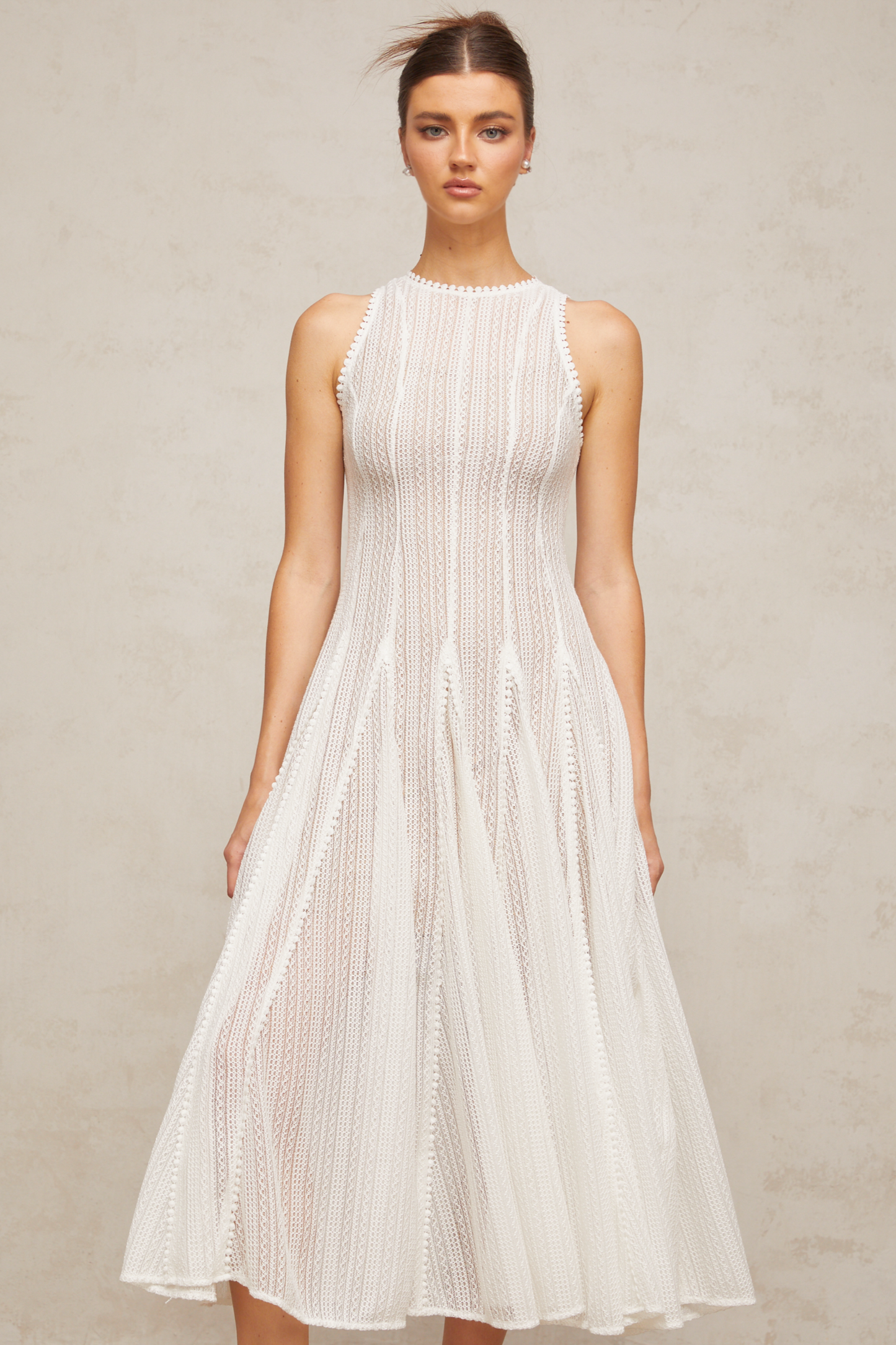 Hélène white pointelle puff midi dress