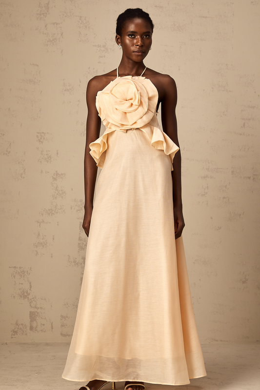 Ginevra pink 3d-petal ruffled maxi dress (US Only)