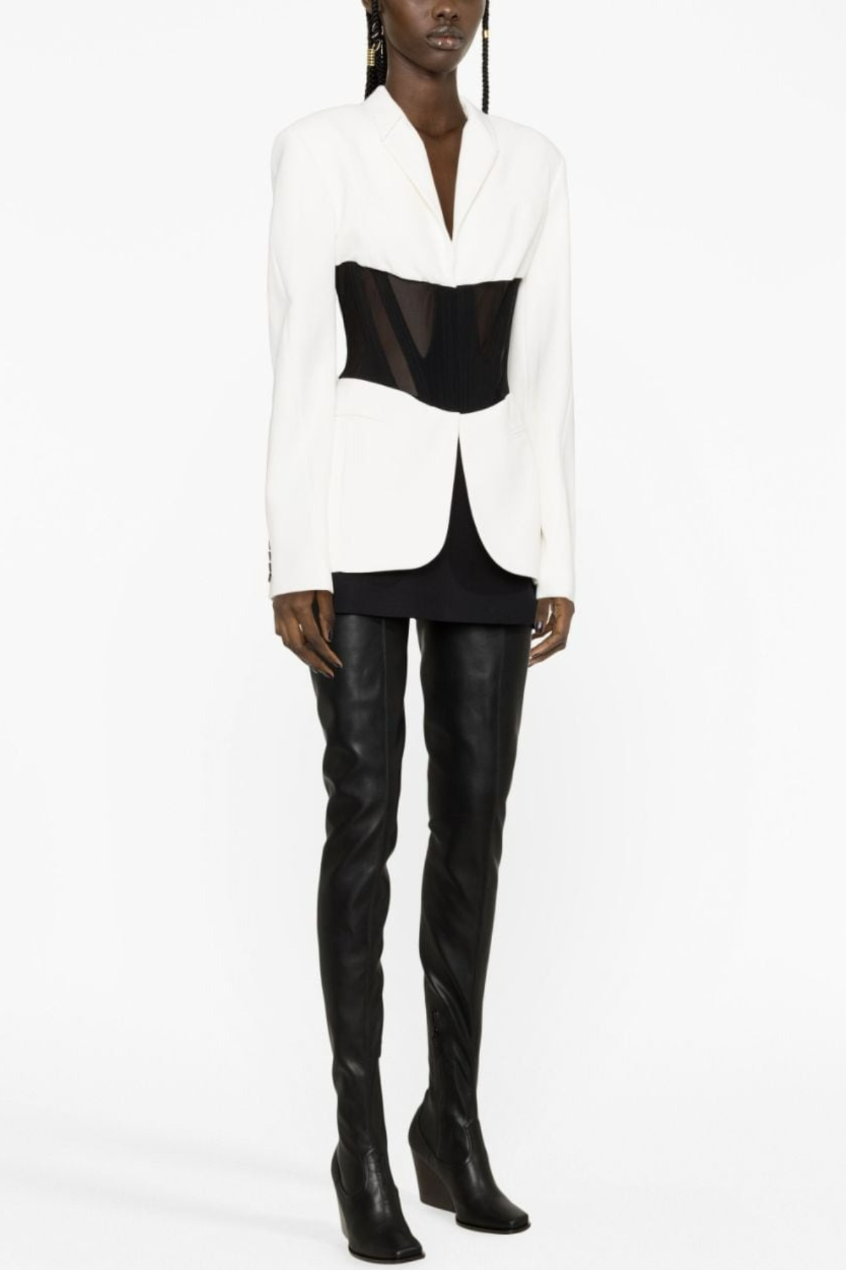 Kamryn Paneled Mesh Blazer - White
